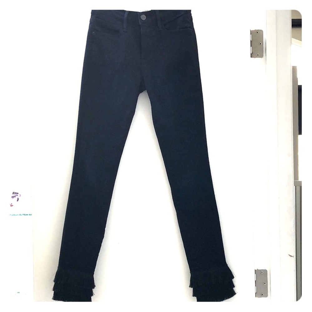 Frame Le High Skinny Jeans,FrayBottom, blck, sz 24